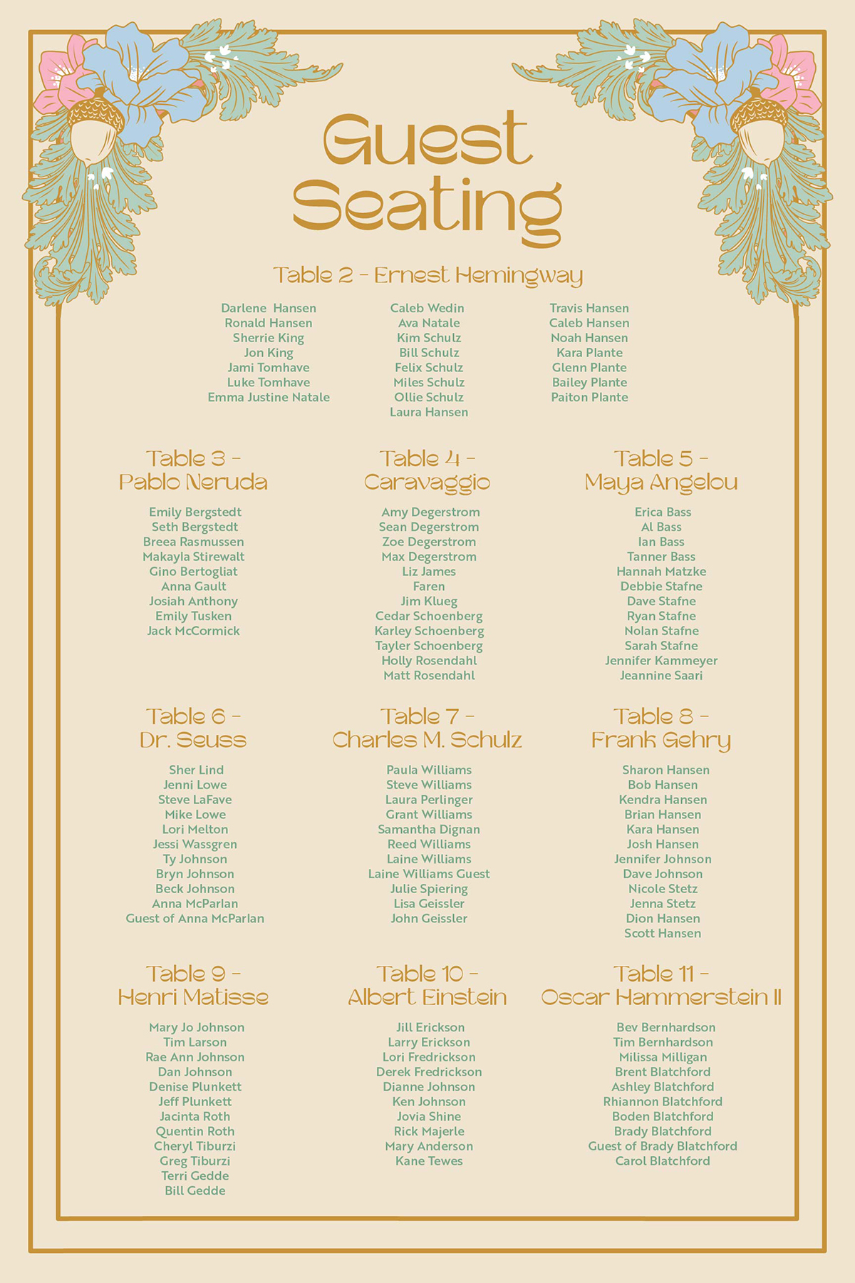 Seating Sign Seating Sign